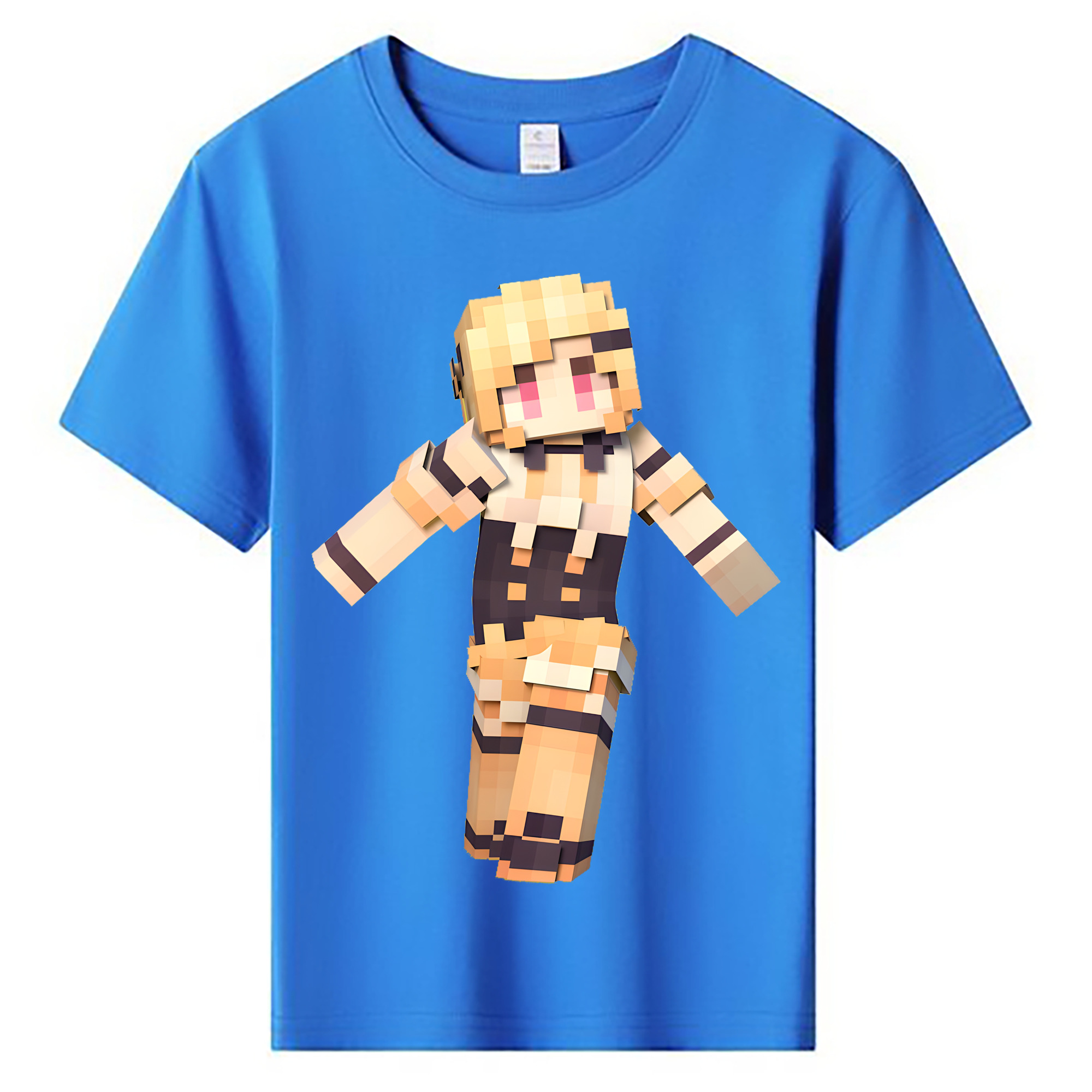（画像用） マインクラフト ブロックの世界 Minecraft MC Block world 綿100％キッズTシャツ（フロントプリント）